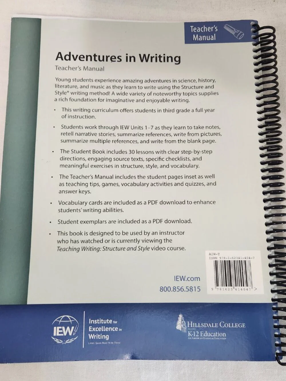 Adventures in Writing Teachers Manual Spiral Book